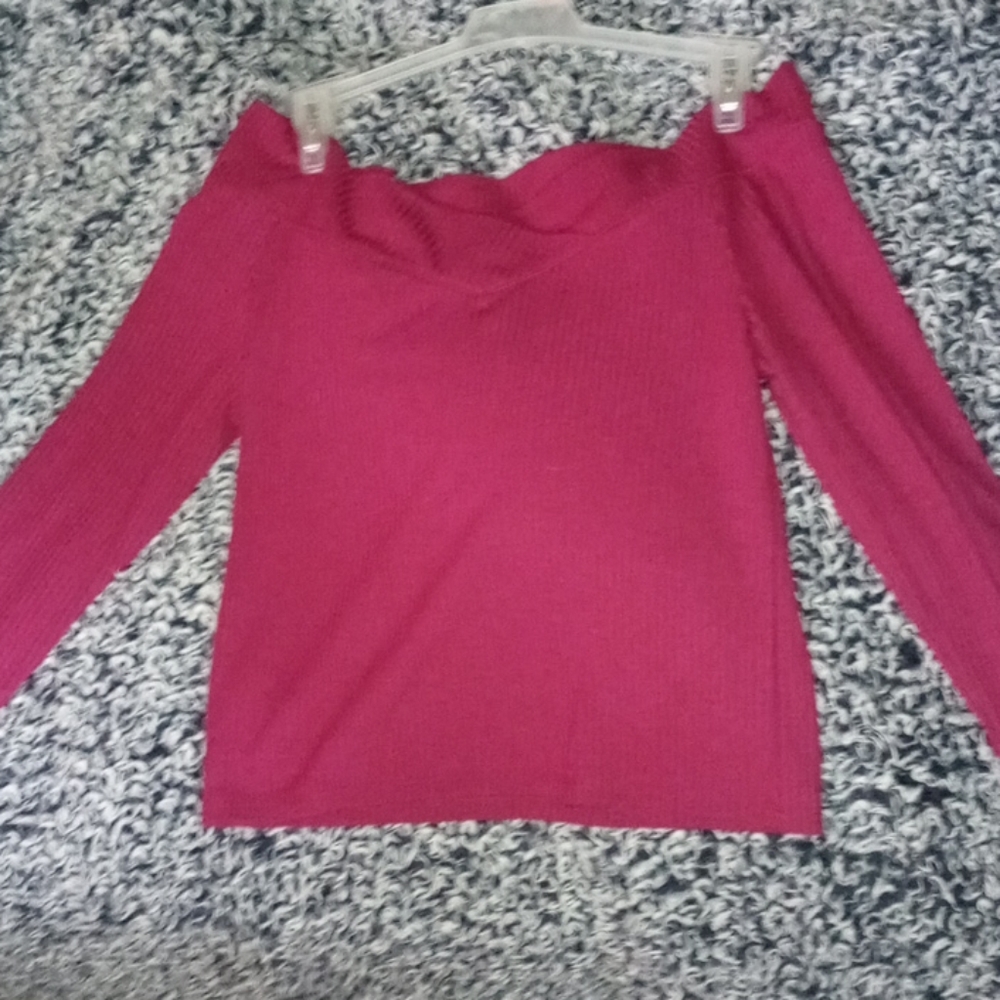 Long Sleeve Off the Should Maroon Shirt